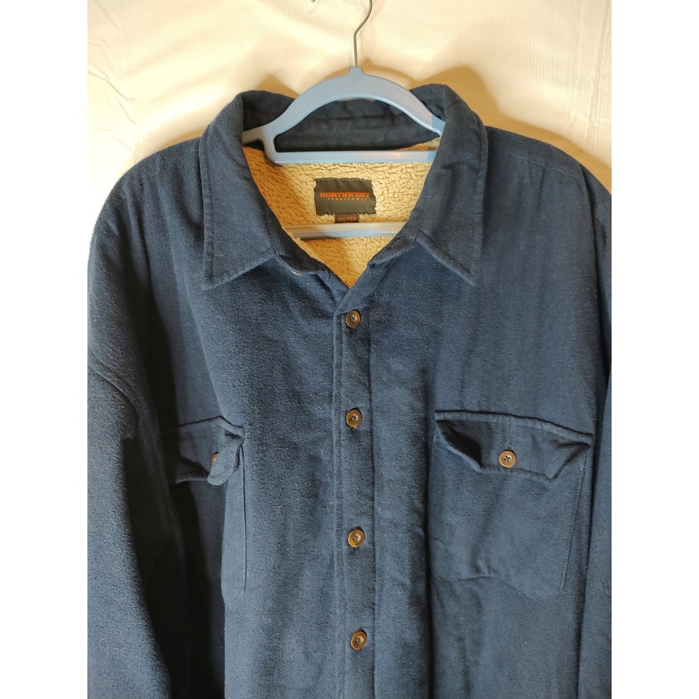 Northwest Territory Men's 4XL Flannel Sherpa Lined Jacket Work Pockets Navy Blue